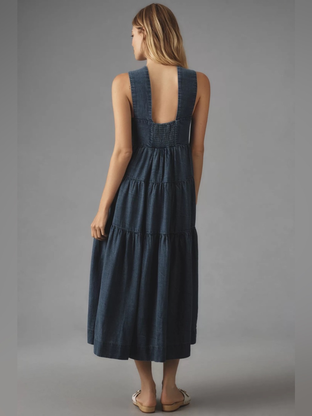 Helena Square-Neck Tiered Denim Midi Dress by Anthropologie XL - Picture 9 of 10